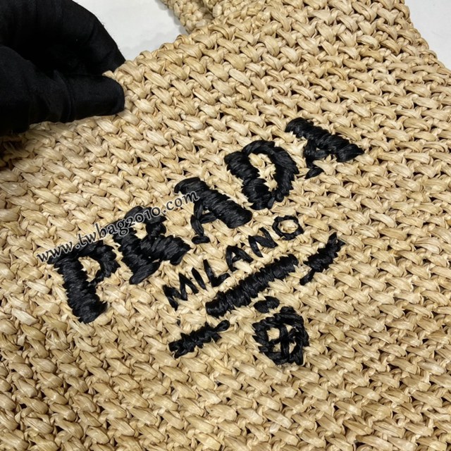 Prada專櫃新款小號纖維托特包 1BG422 普拉達拉菲草編制手袋女款手提包 csp1109